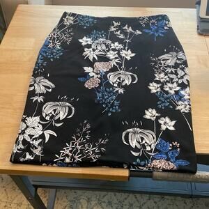 Banana Republic Factory Black Floral Pencil Skirt with Blue & White Accents